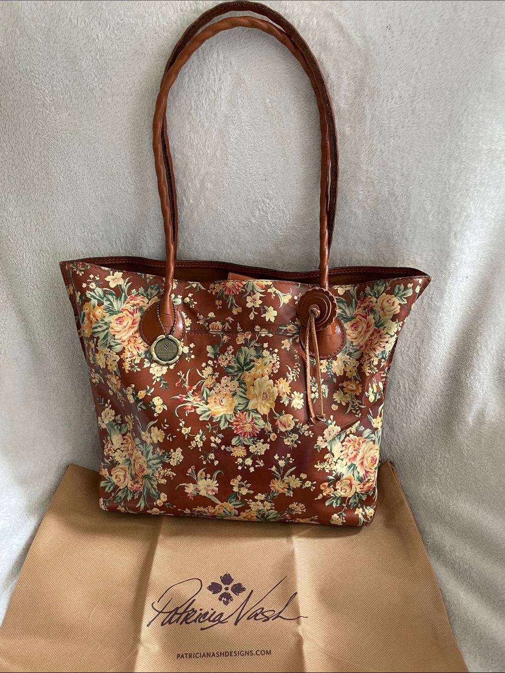 Patricia Nash Brown Floral Leather-Trim Tote